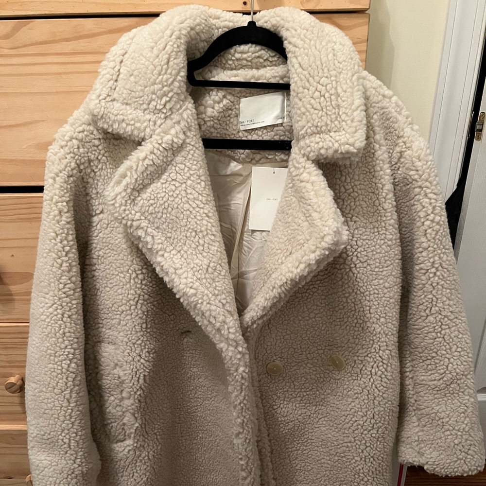 Oak + Fort Sherpa coat in oatmeal, size XS NTW